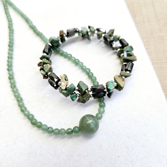 SET!  Aventurine Necklace with Spiral Wire Wrap Gemstone Bracelet  SET! - Picture 11 of 15